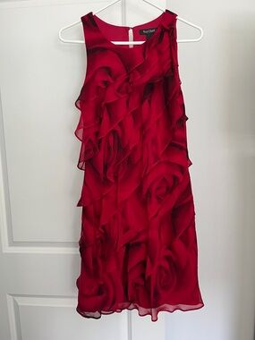 White House Black Market Red Floral Ruffle Mini Dress